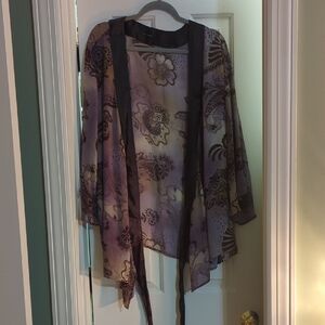Daisy Fuentes Sheer Floral Kimono in Purple and Black